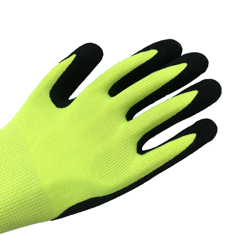 NMSAFETY высокой видимости желтые песчаные Нескользящие садовые перчатки с нитриловым покрытием CE EN388 4121X