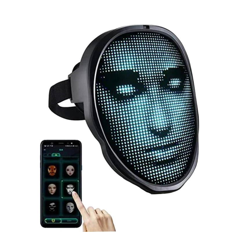 Lightwear Adjustable Rechargeable Programmable Gesture Shining Led Display Halloween App Full Color Face Changing Luminous Mask