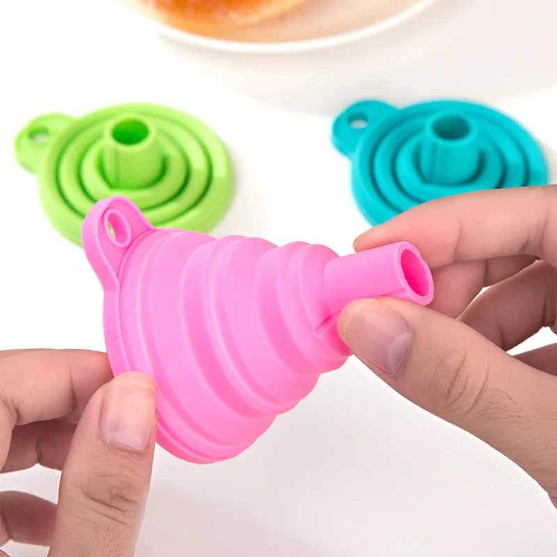 kitchen tools silicone rubber funnel Foldable Collapsible Kitchen Funnel Liquid Transfer Small funner for water bottle