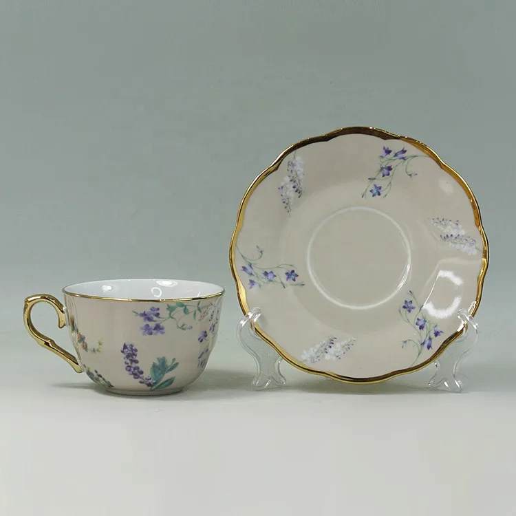 Arabic drinkware cup and saucer 220ml decal glazed ceramic gold rim coffee cup set tea cup with saucer