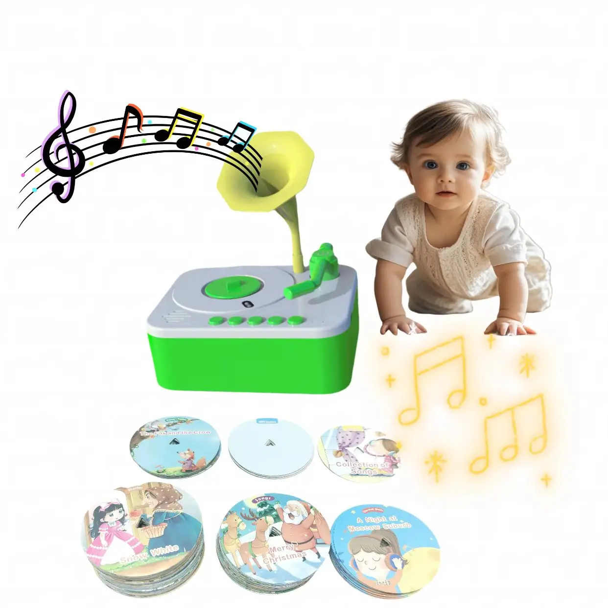 Kids Audio Pre-Kindergarten Learning Machine Phonograph Flashing Cards Story Music Player Toddler Early Childhood Education Play