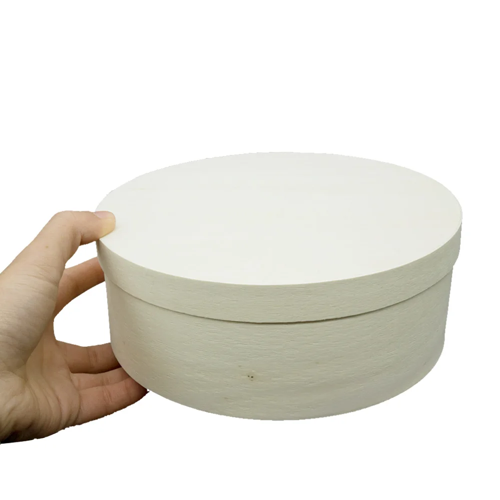Biodegradable Unfinished Disposable Poplar/Pine/Balsa Wooden Round Food Cake Packing Box With Lids for Spice Biscuit Nesting