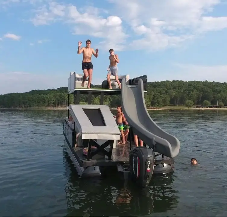 
Product life 20 years 30ft sport style double decker aluminum pontoon boat with trampoline 