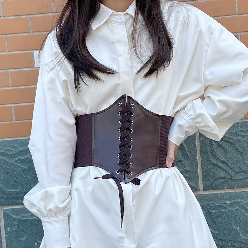 Stretch elastic waist trainer embellished with dress suit jacket wide waist cinched waist