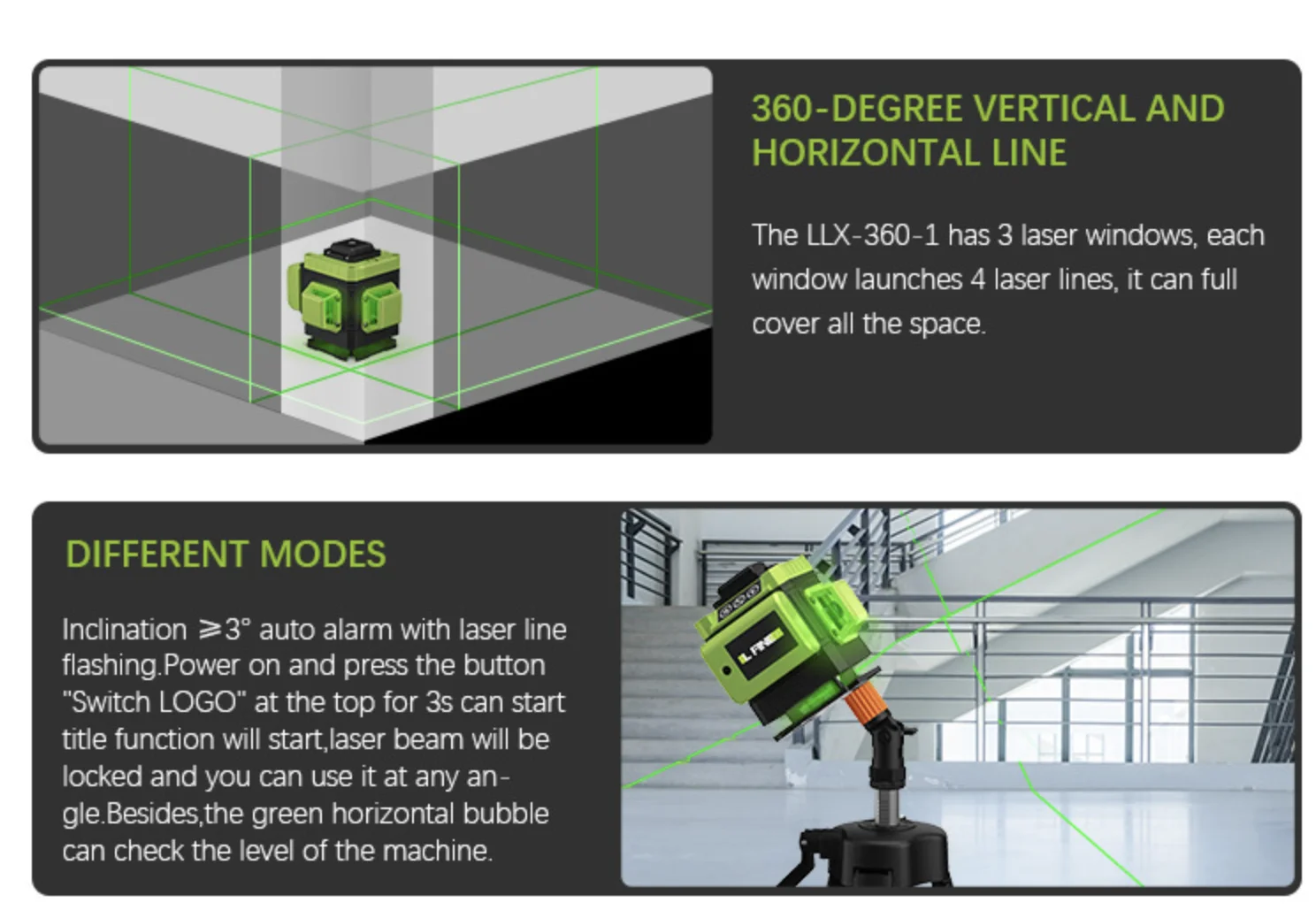Factory Wholesale Industrial 4D 16-Line Green Laser Level Self-Leveling DIY Rotary Laser 50m Working Distance Battery Powered