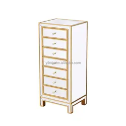 OEM manufacture 7 Drawer 18' W wooden Chest Storage dresser  Gold Mirrored  Furniture bedroom nightstand