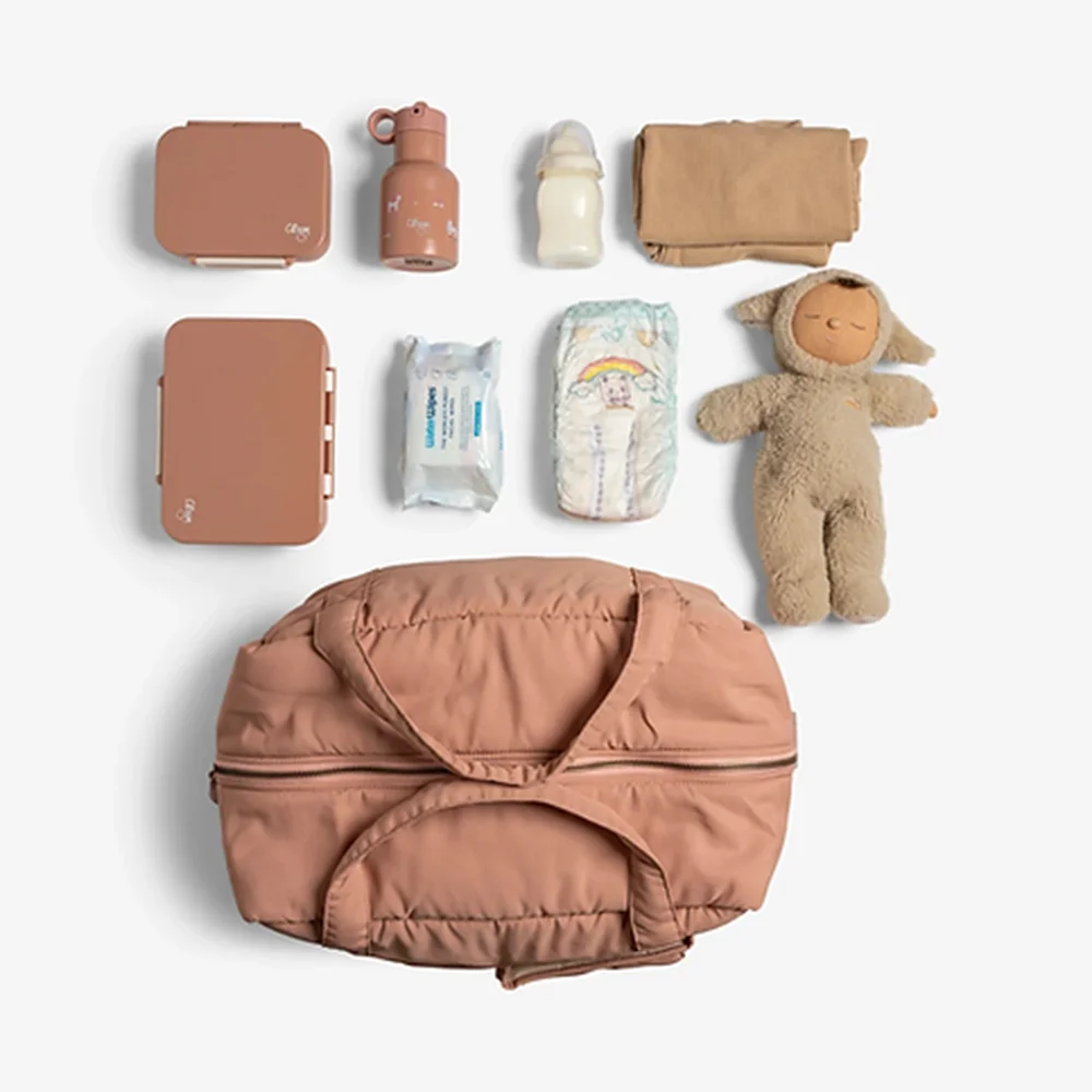 Custom Size Logo Nylon Puffer Multipurpose Mom Mummy Mommy Diaper Tote Duffle Bag with Matching Changing Pad