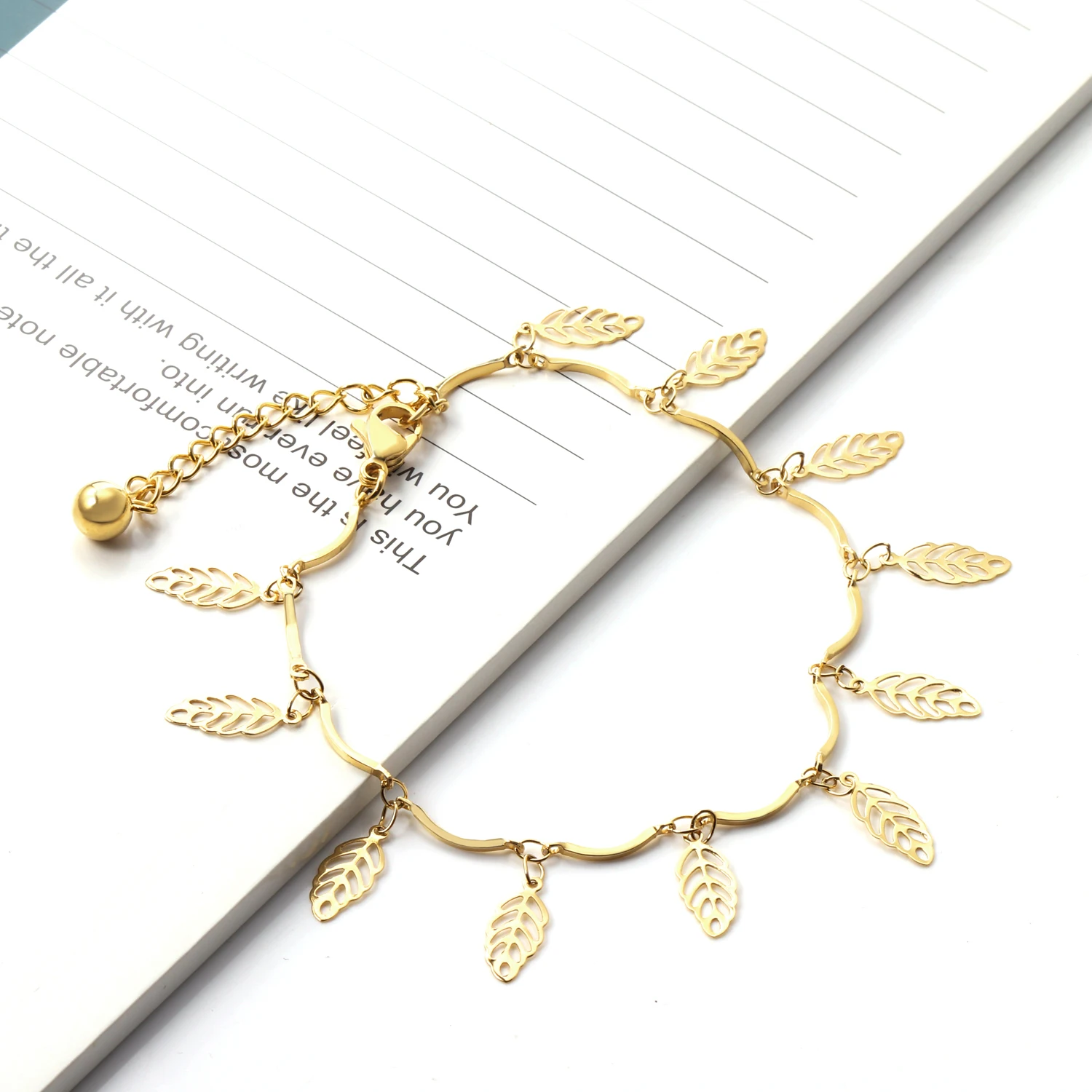 
Ason New fashion gold Anklet with leaf for girl and women stainless steel bangle anklet 