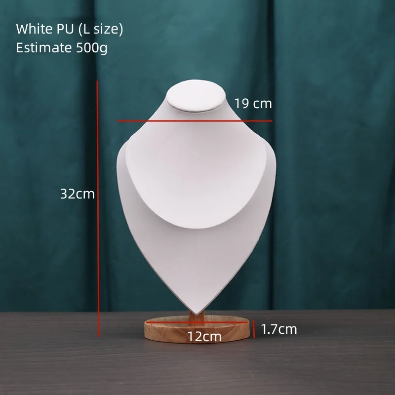 Large Wood PU Leather Microfiber Necklace Rack Display Holder Stand Portrait Prop