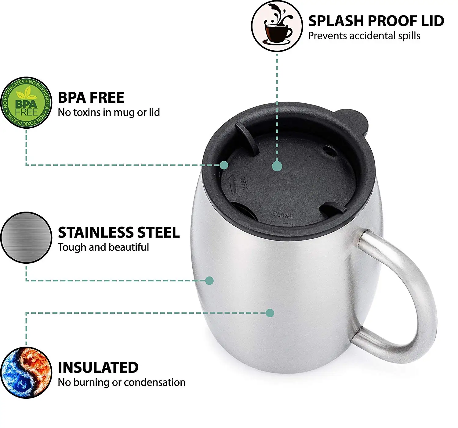 14oz coffee mug stainless steel travel mug with metal handle tumbler cups double wall stainless steel coffee cup with lid