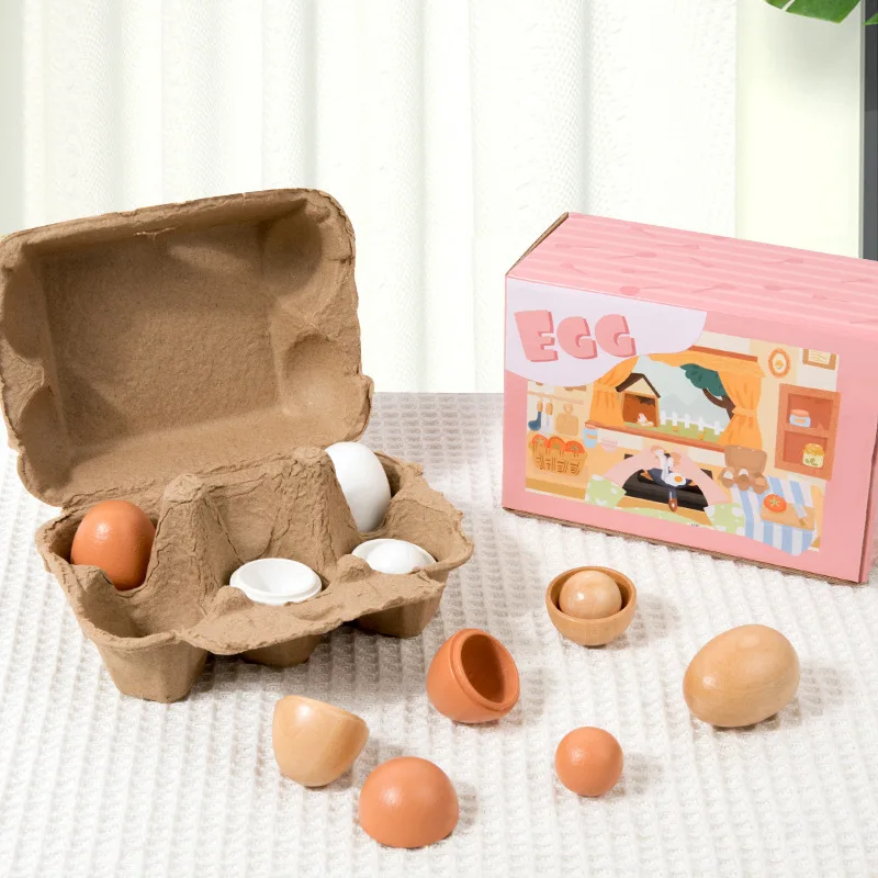 Unisex Wooden DIY Creative Play House Toys Wood Egg 6Piece Wooden Eggs Easter Eggs