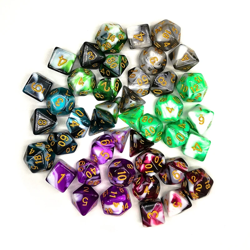 
Wholesale acrylic custom dice double colored 7pcs per set polyhedral 20 sided faces DND dice color starry color plastic dice 
