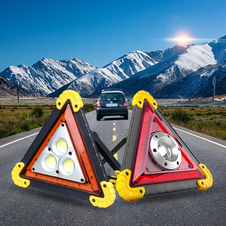 USB Rechargeable LED Outdoor Roadside Car early Yellow Red Reflector Warning Triangle Light