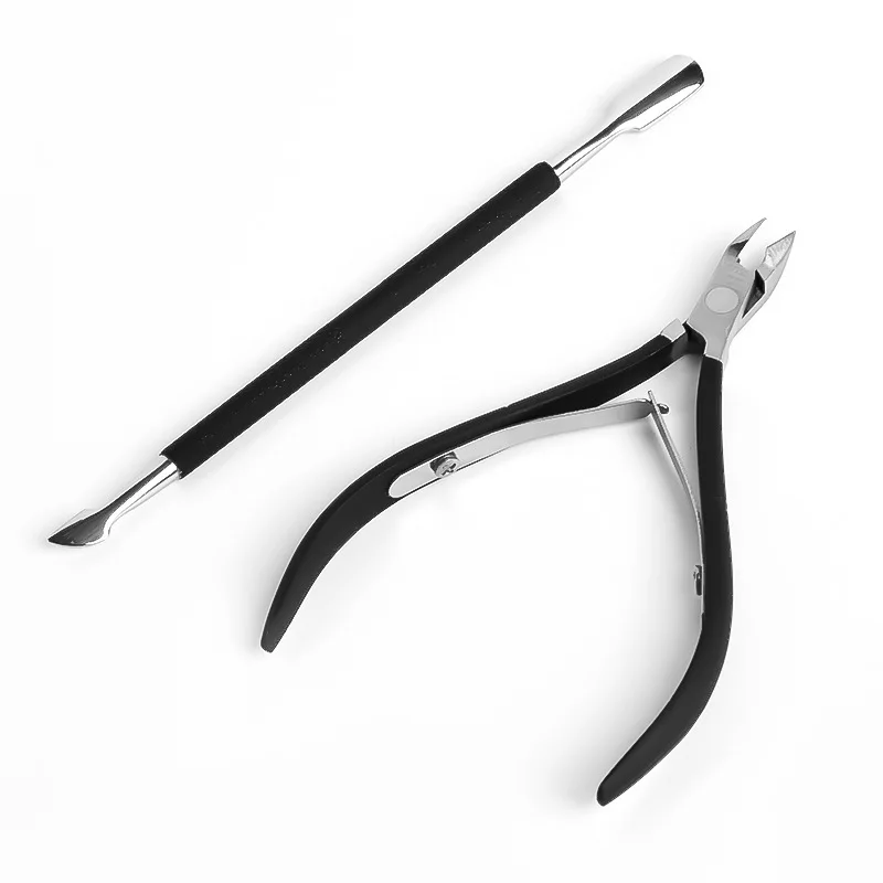 Durable Dead Skin Remover D501 Nail Cuticle Pliers Trimmer Tweezers Black Manicure Cuticle Nippers with Cuticle Pusher