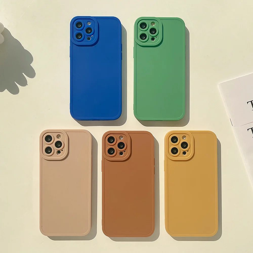 INS Style Solid Color Phone Case For iPhone 11 12 13 14 15 Pro Plus Max Suitable Frosted Macarone  Soft Silicone Phone Cover