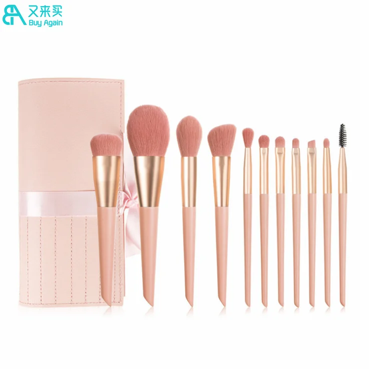 Buy Again Wholesale 11 make up brush custom logo makeup brush 11 pcs wood makeup brush set 11 piece