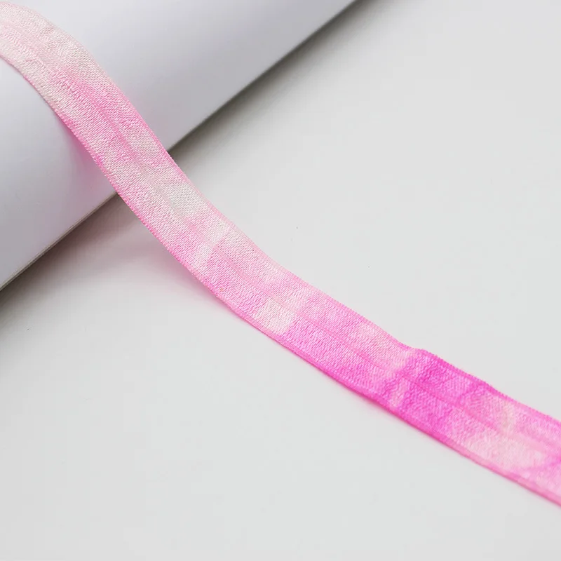 Stock 1.5cm Tie Dye Shiny Fold Over Elastic Ribbon Elastic Band For Hair Tie Band Accessories