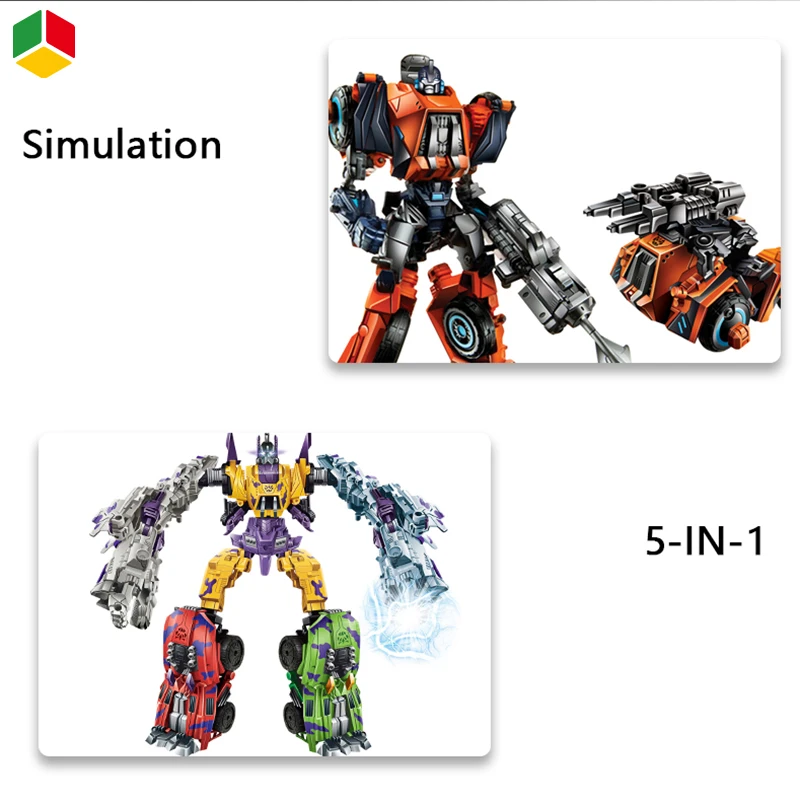 QS Wholesale DIY 5 in 1 Transformable Car Robot Deformation Model Toys Transform Robot Car Toys For Kids