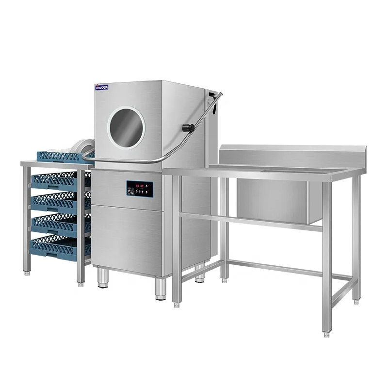 Full Automatic Electric Hood Commercial Dishwasher Freestanding Wash Dishes Machine