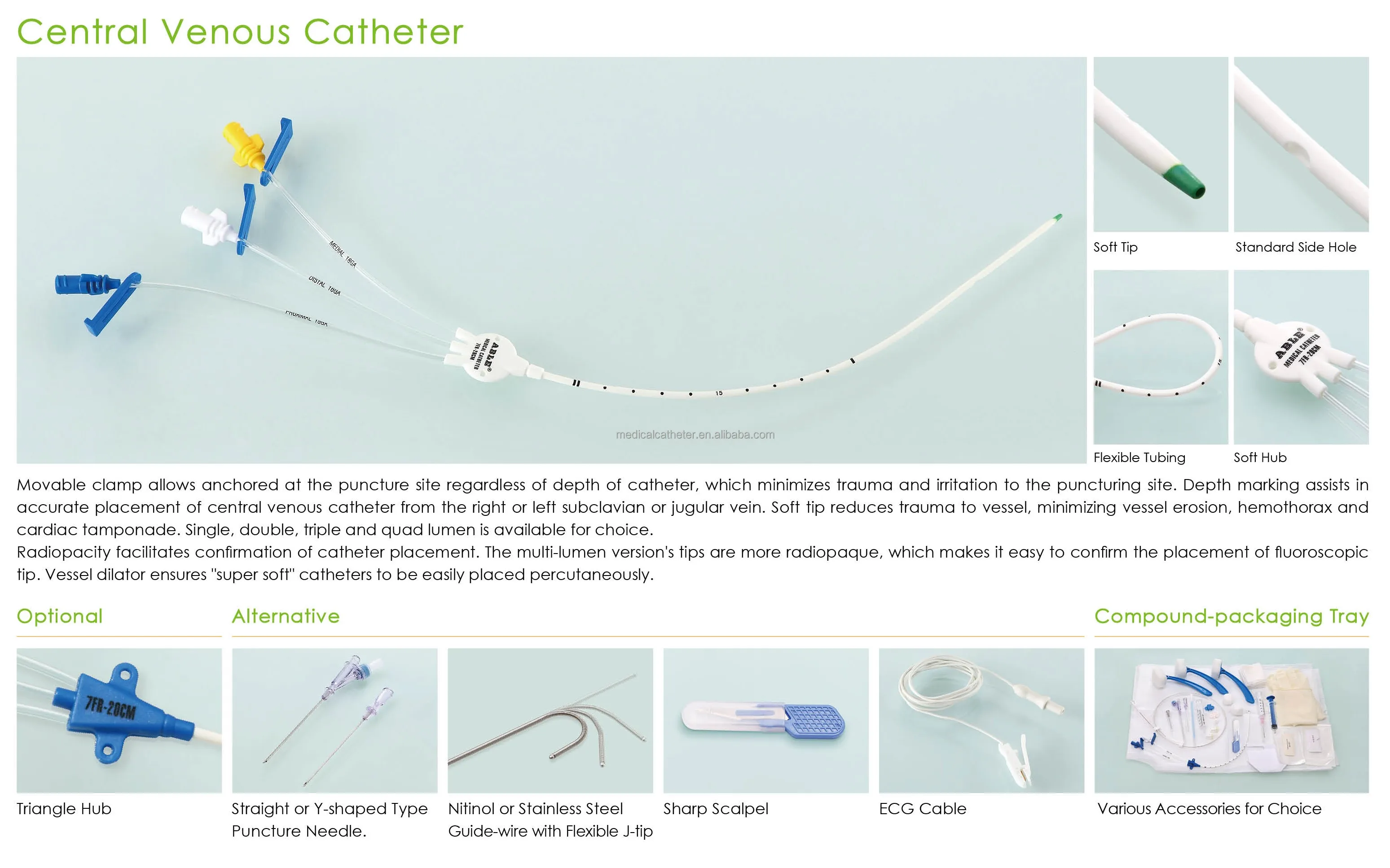 ABLE Factory Price Supplier Disposable  Consumables Central Venous Catheter  HOSPITAL CVC Adult Size Pediatric Size CE ISO