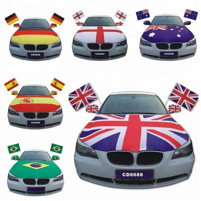 High Quality Painting Customized Logo Sports Fans Club Bonnet Car Hood Cover Car Side Mirror Cover Flag