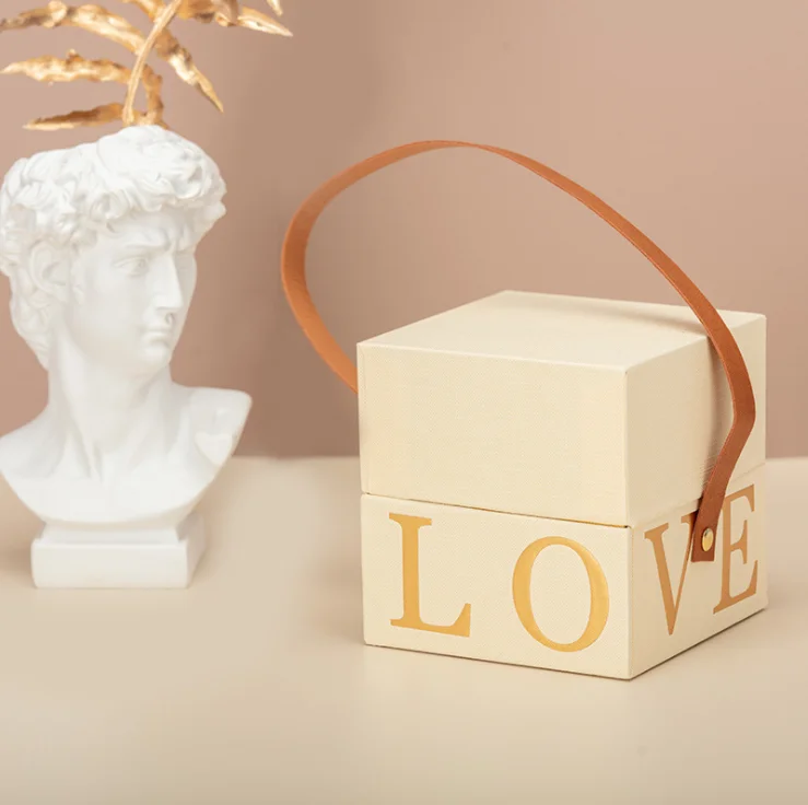 Orange cardboard closed custom packaging square gift box