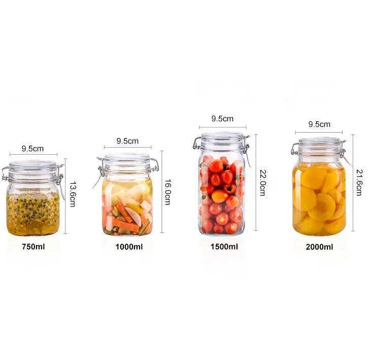 Glass storage jar 500ml 750ml 1000ml 1500ml 2000ml 3000ml storage bottles jars  glass jar with lids
