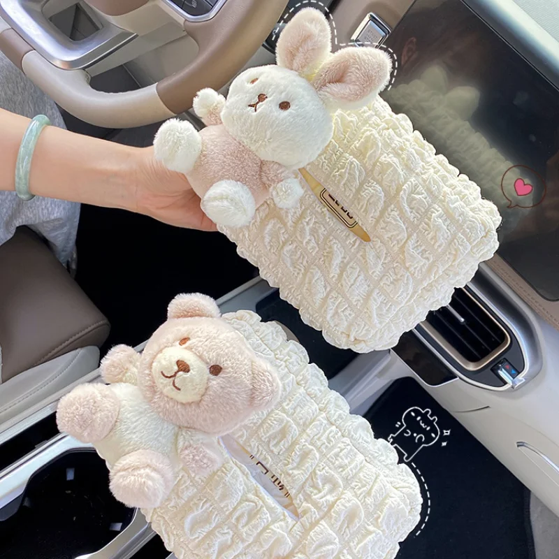 Cartoon Custom Universal Car Visor Portable Lace Decorative Car Tissue Box Holder For Girls Ladies