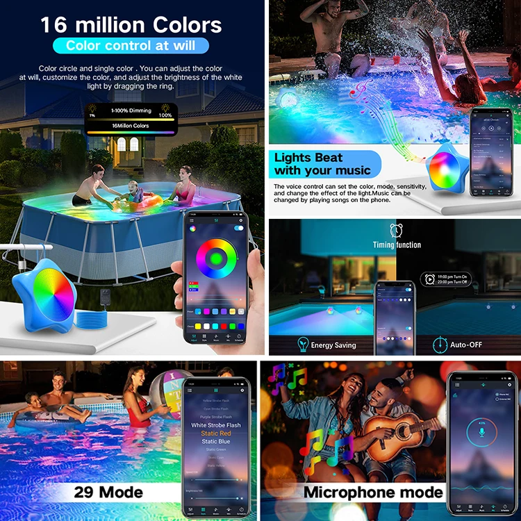 20 Вт подводный Rgb затемняемый музыкальный синхронизирующий свет погружной светодиодный бассейн для наземного бассейна