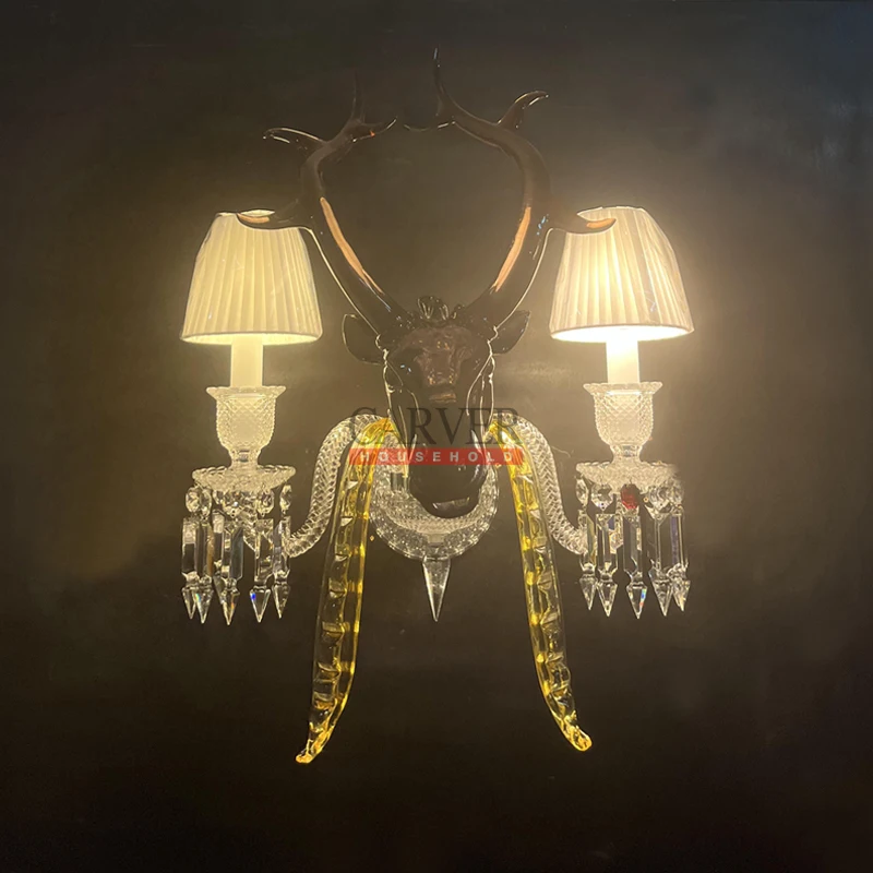 Luxury Crystal Decorative Chandelier Deer Wall Lamp 2L