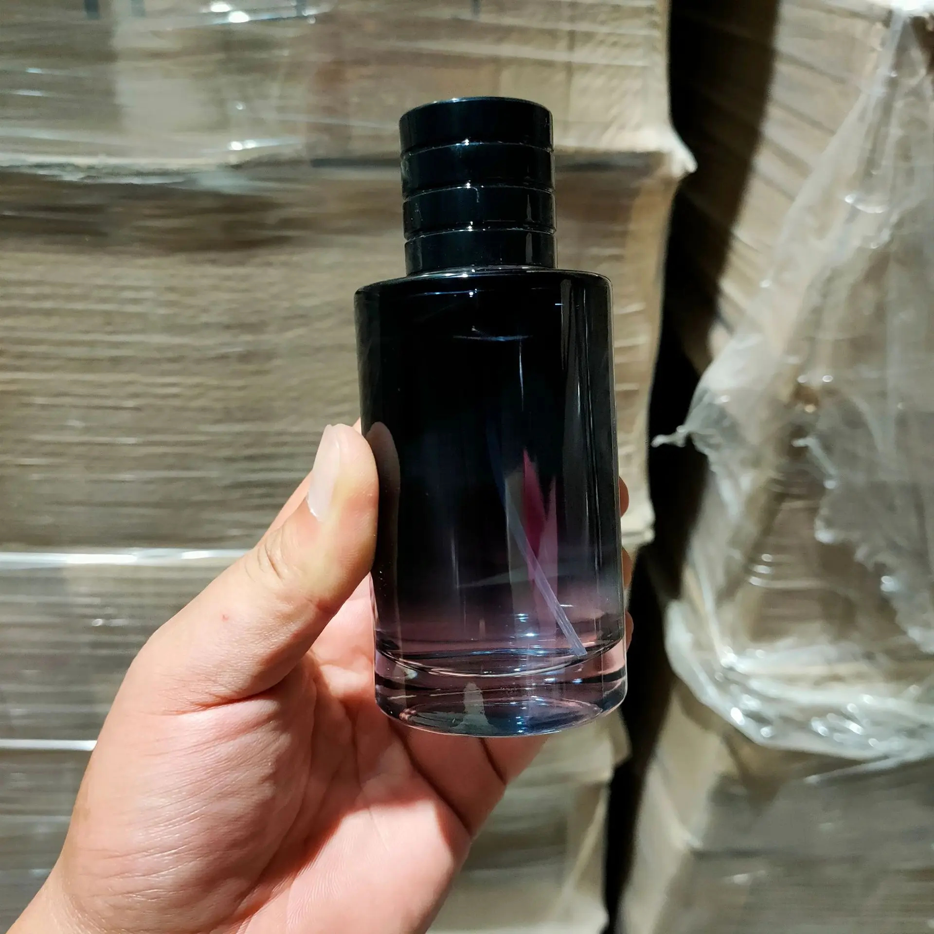 Refillable Gradient Blue Color Men Parfum Botol 30ml 1oz Cylinder Cologne Atomizer Round Spray Glass Perfume Bottles