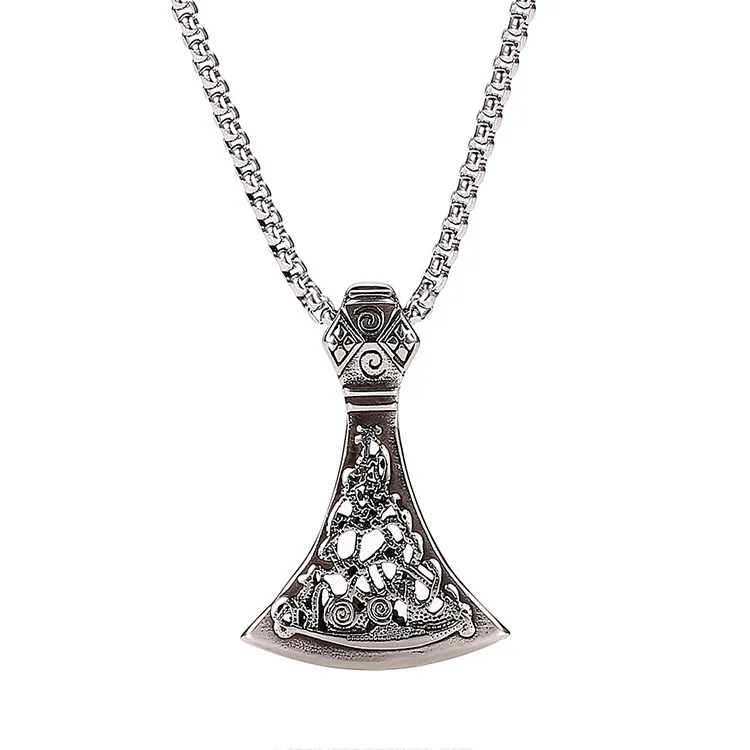 Custom Wholesale  Vintage Viking Design Jewelry Stainless Steel Black Axe Gothic Pattern Mens Pendant Necklace