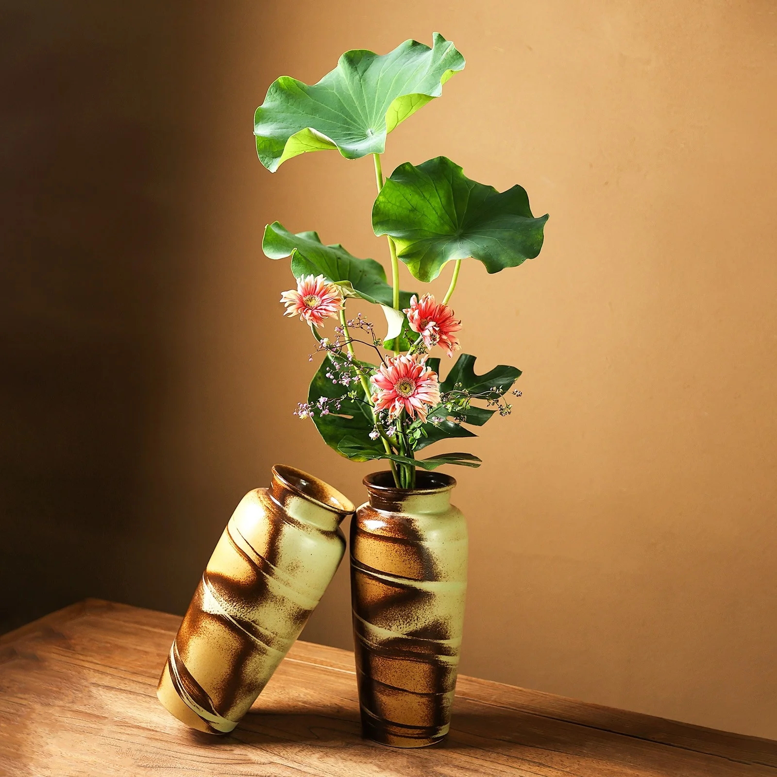 Jingdezhen Ceramic Vase Extra Large Flower Arrangement Utensils Chinese Style Flower Art Striped Yellow Flower Vase