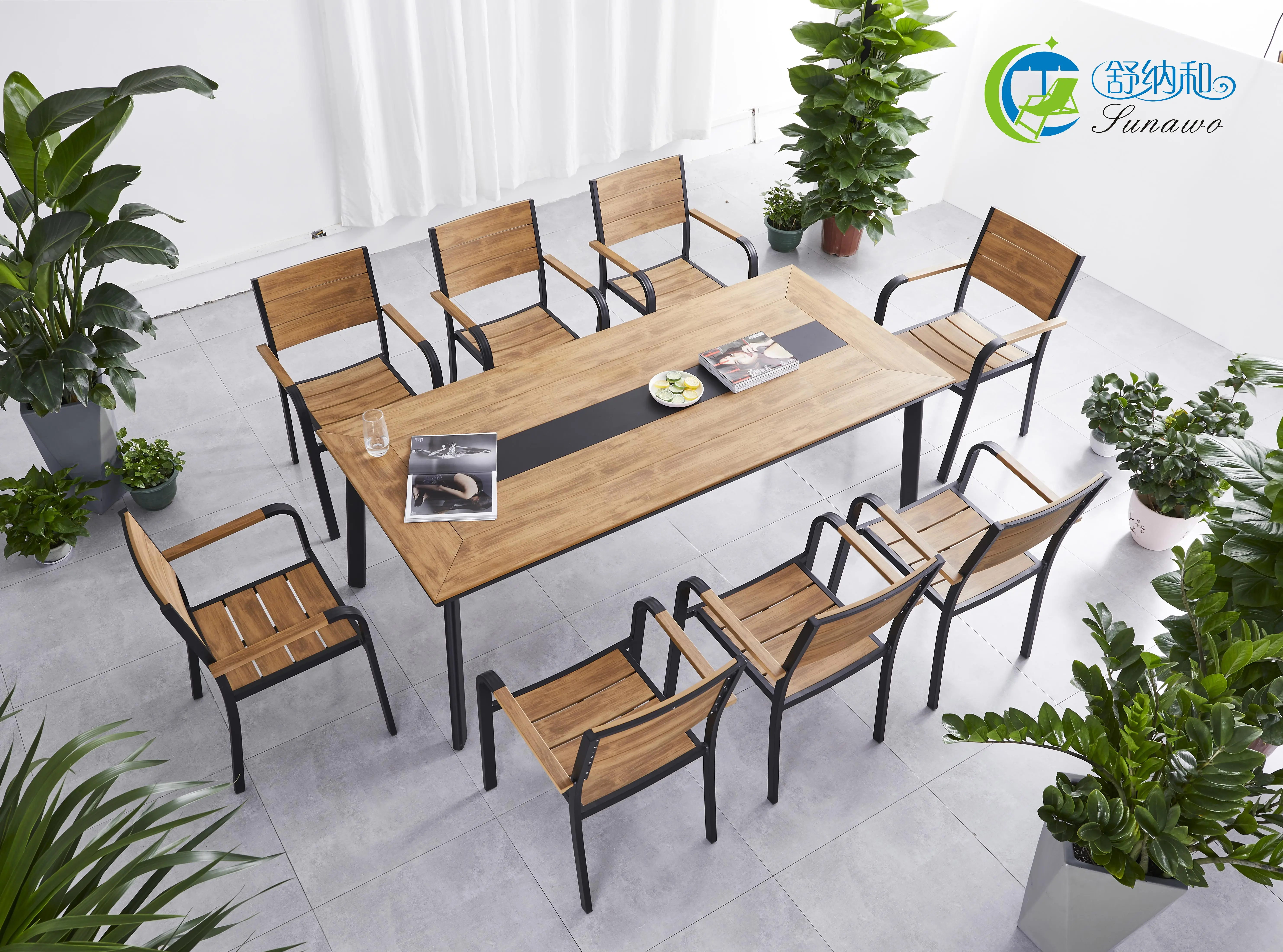 Neptune Plastic Wood Chair with Plastic Wood Table Outdoor Furniture Set