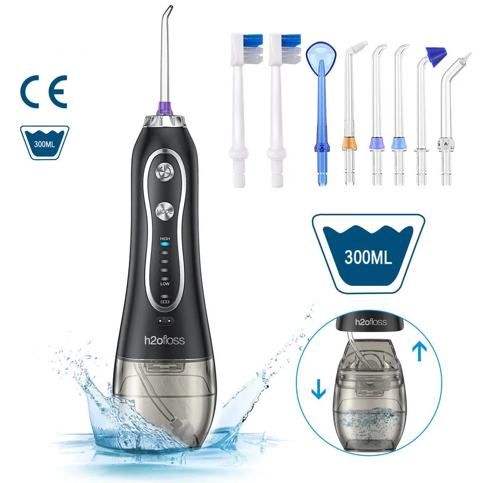 H2ofloss Upgraded Cordless Dental Teeth Irrigator, Portable water flosser, Rechargeable IPX7 Waterproof water irrigator device