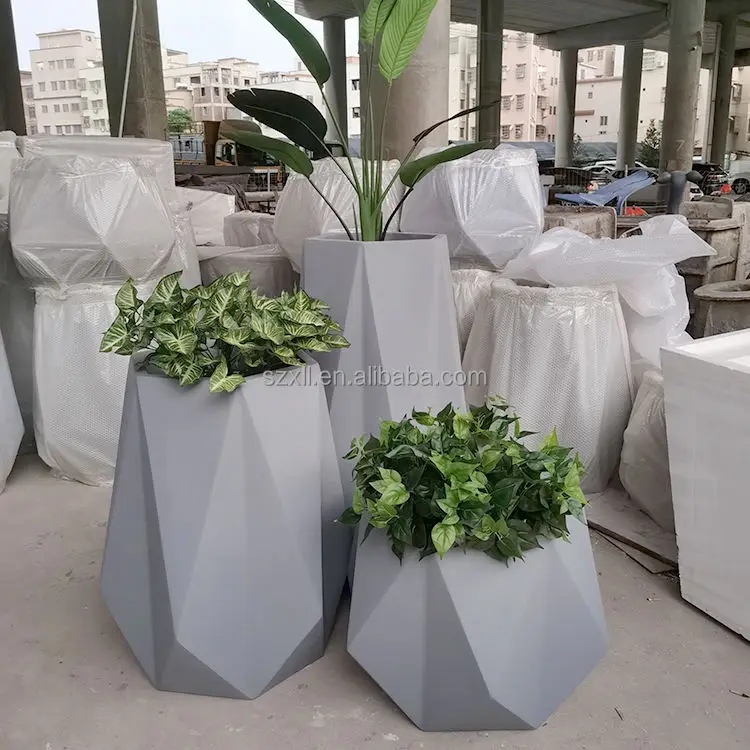 Garden Decoration Hotel Lobby Large Geometric Glass Fiber Flower Pot Household Flower Pot