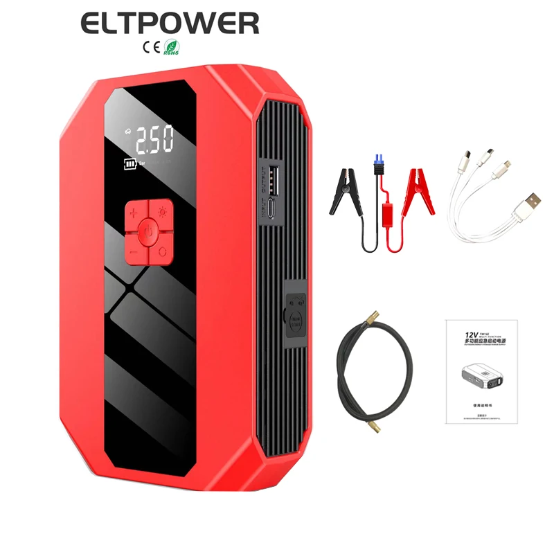 4 Type in 1 12V 6000 mAH Multi-Function Jump Starter Build In Air Compressor Portable Power Bank Car Jump Starter