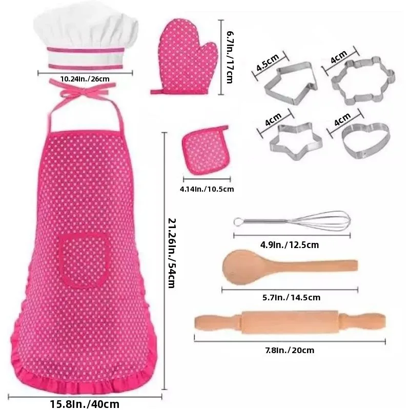 S126 Hot Selling Baking Set For Boys and Girls 11 pcs cake decorating Kids Apron Chef Hat Cooking Kids Baking Kit toys