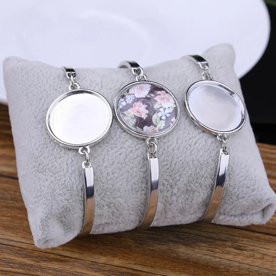 100pcs Alloy Cabochon Bracelet Base 20mm Cameo Settings Bracelets Bezel Blanks DIY Jewelry Making Bracelet Findings