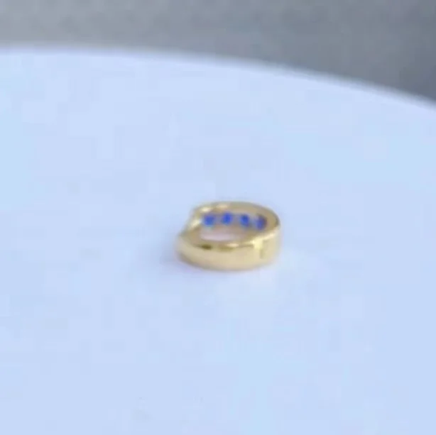 Yellow Gold plated Blue cubic zirconia stone huggie hoops