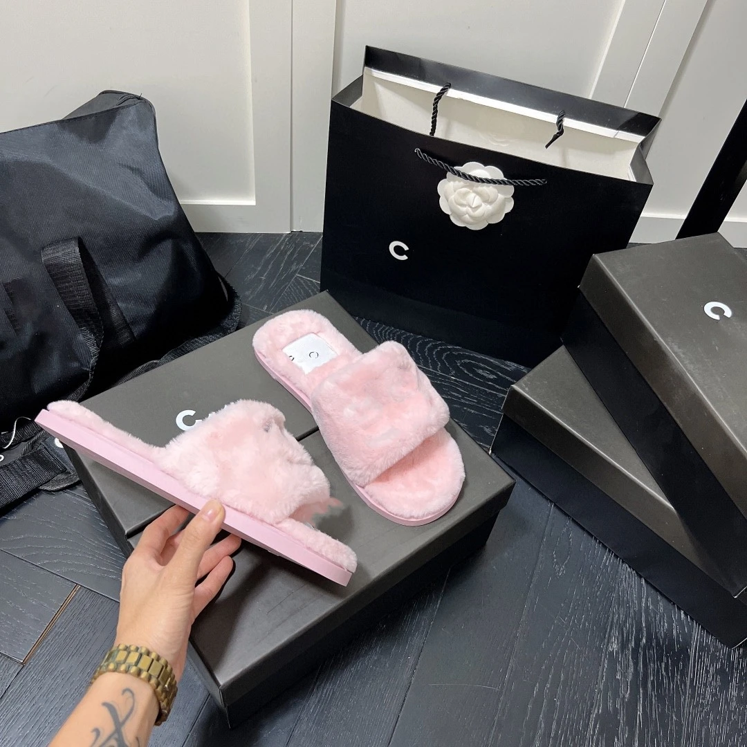 TOP Genuine Leather Cheap Famous Brand Luxury ladies designer slippers winter cotton slippers for women