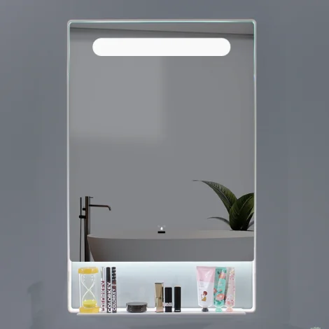 LED illuminated smart lighted anti-fog infrared sensor switch mirror with frame shelf