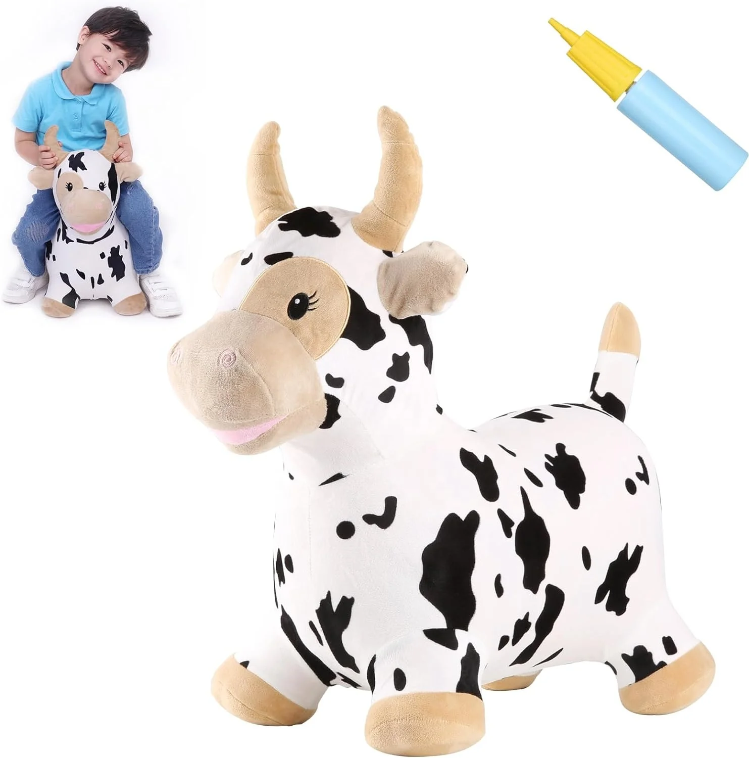 Bouncy Cow Farm Animal Hopper Toys, Ride on Toddler Plush Inflatable Bouncing Bull, Hopping Horse Bouncer