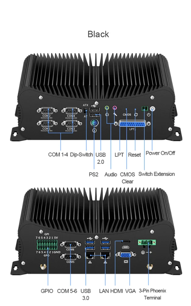 Fanless Computer Industrial PC Mini Project Desktop Core i3 i5 i7 w/ 2*RJ45 6*RS232 RS485 2* DDR4 M.2 mSATA GPIO LPT PS2