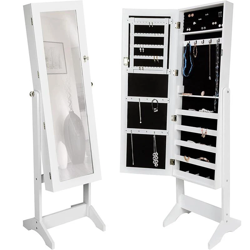  Fast Delivery From Stock Hot Sale Mirrored Standingr Household Furniture White Vertical Jewelry Cabinet