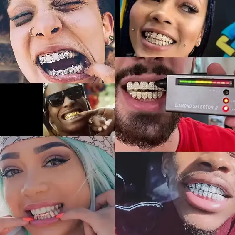 Fashion Honey Comb Setting hiphop Jewelry 925 Silver with VVS Moissanite Grillz For Diamond Grillz for teeth