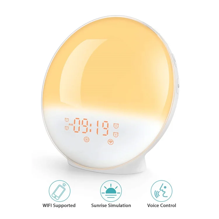 Hot Selling Smart WIFI Nature Simulating Sunrise Alarm Clock Digital LED Wake Up Lamp Light Clock