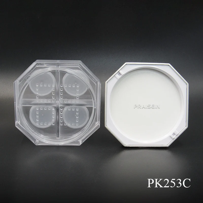 8g 30g Silver octagonal loose powder jar empty plastic four-color cosmetics clear loose powder container with sifter