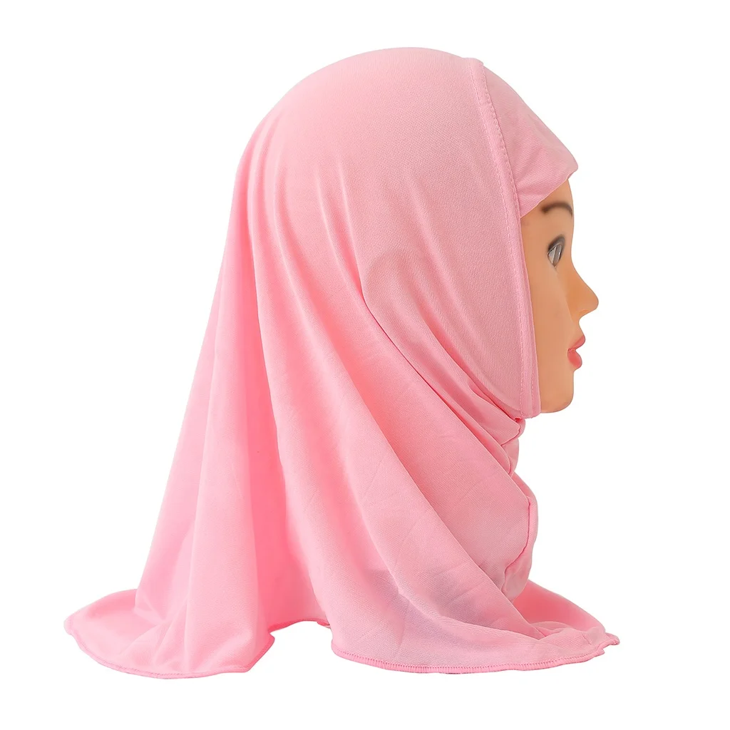 No Decoration Soft Stretch Material Beautiful Small Girl Alamira Hijab Muslim Kids Islamic Scarf Headscarf
