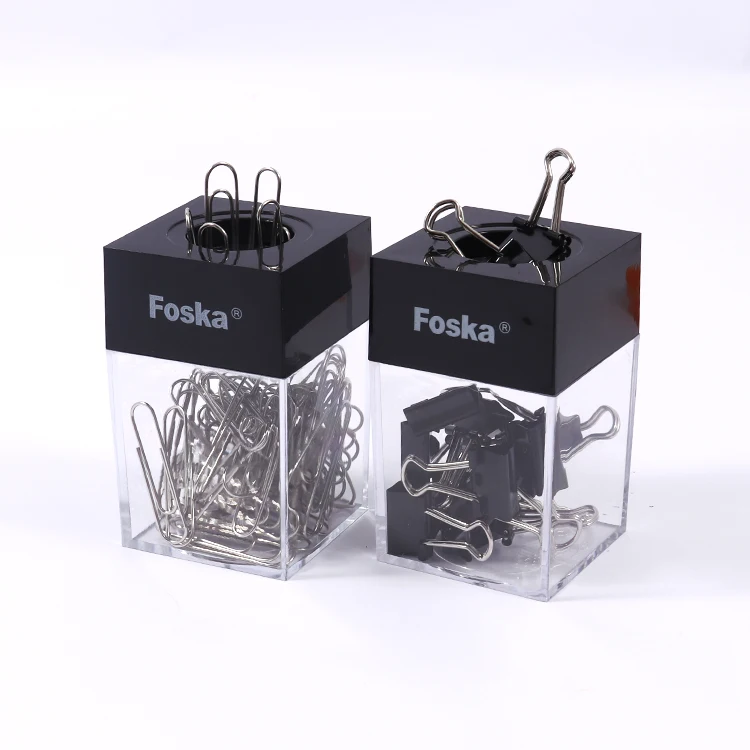 Foska Magnetic Square Shape 28mm Paper Clips Magnetic Storage Box Fashionable Clip Dispenser Holder for Desk Accessories